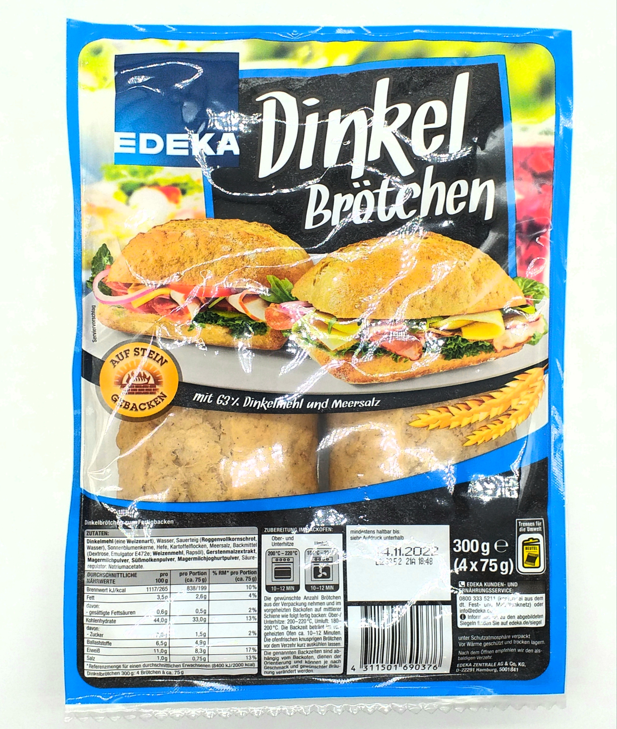EDEKA Dinkelbrötchen 4ST 300g